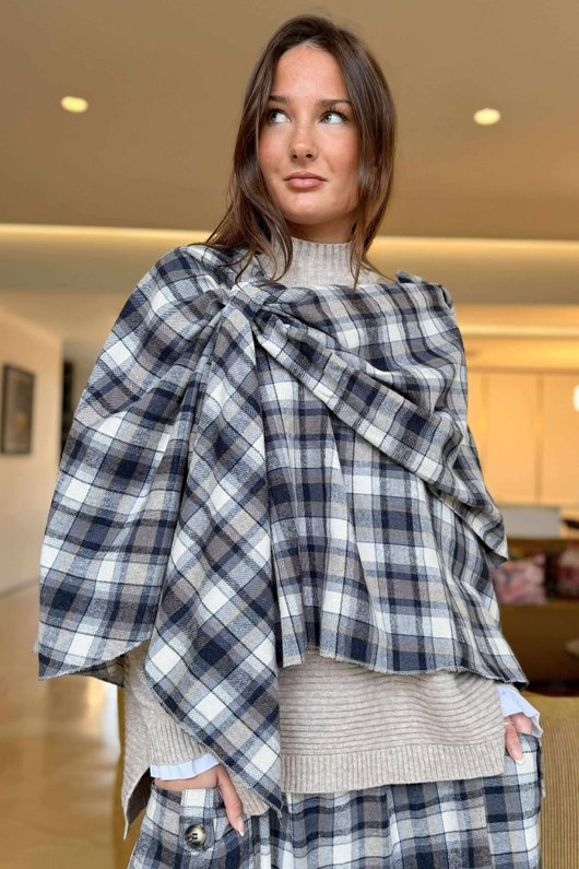 Roberta Plaid Brushed Cotton Drape Cape Shadow